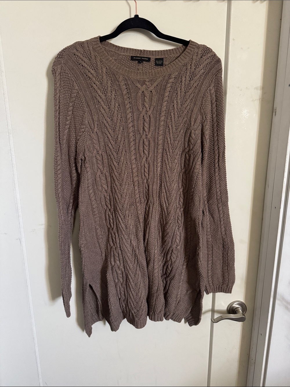 Jeanne Pierre Cable Knit Scoop Neck Tunic Sweater L
